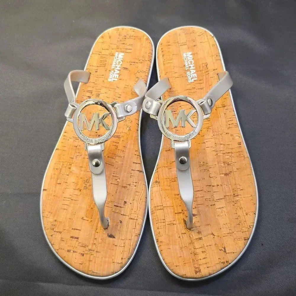 BRAND NEW MICHAEL KORS MK CHARM JELLY FLIP FLOP CORK BOTTOM SANDAL